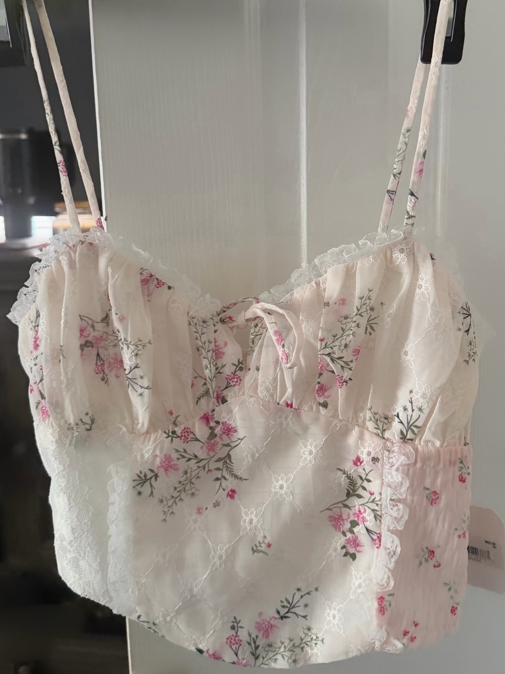 Altar'd State Blush Pink Floral Lace-Trim Crop Cami